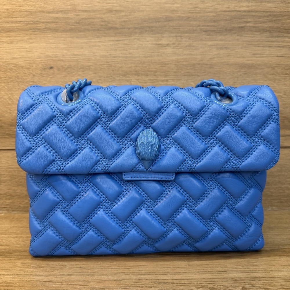 Kurt Geiger Kensington Drench Medium Blue Quilted Woven Leather Shoulder Bag New